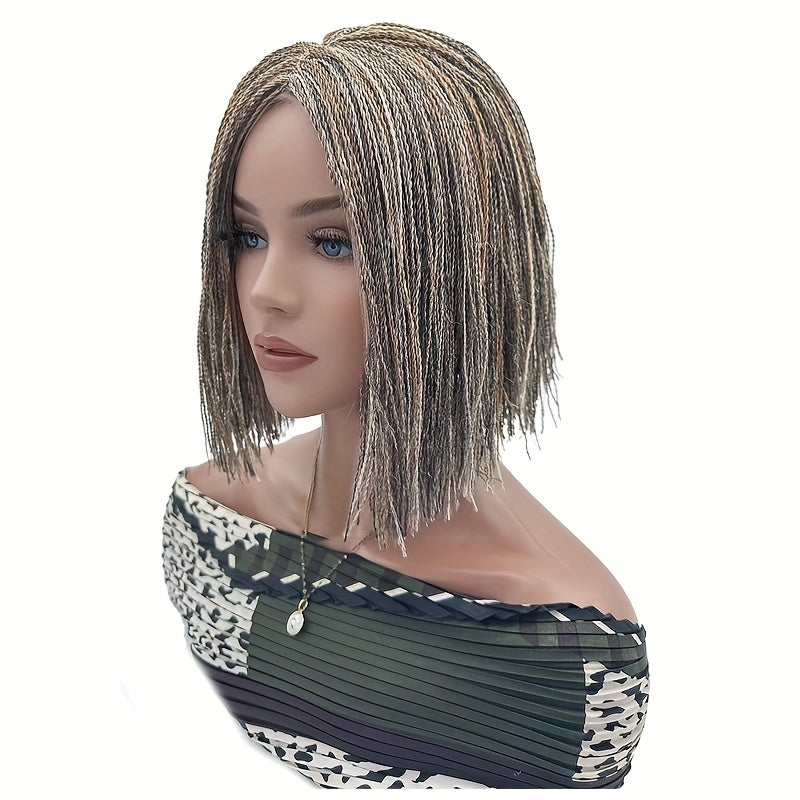 Box Bob Braided Wig for Women Heat Resistant Kinky Twist Crochet Braids Full Handmade Braid Wig Straight Hair Hand-Tied 10 Inches