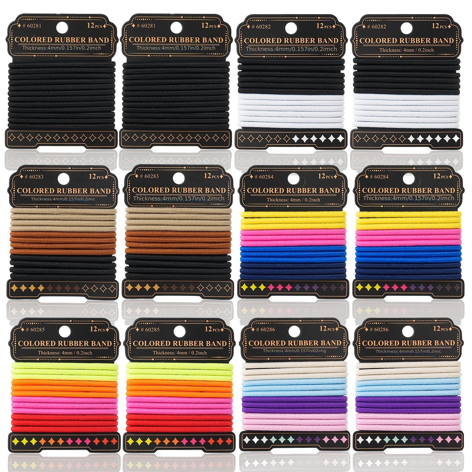 144pcs(12pcs/Card) Ponytail Horder Colorful Scrunchie Hair Rope