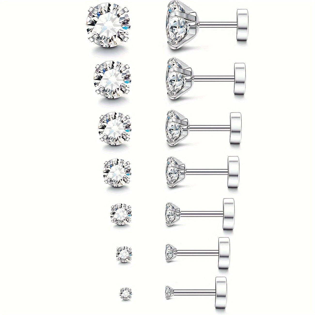 7 Pairs Stud Earrings With Flat Back Nap Earrings