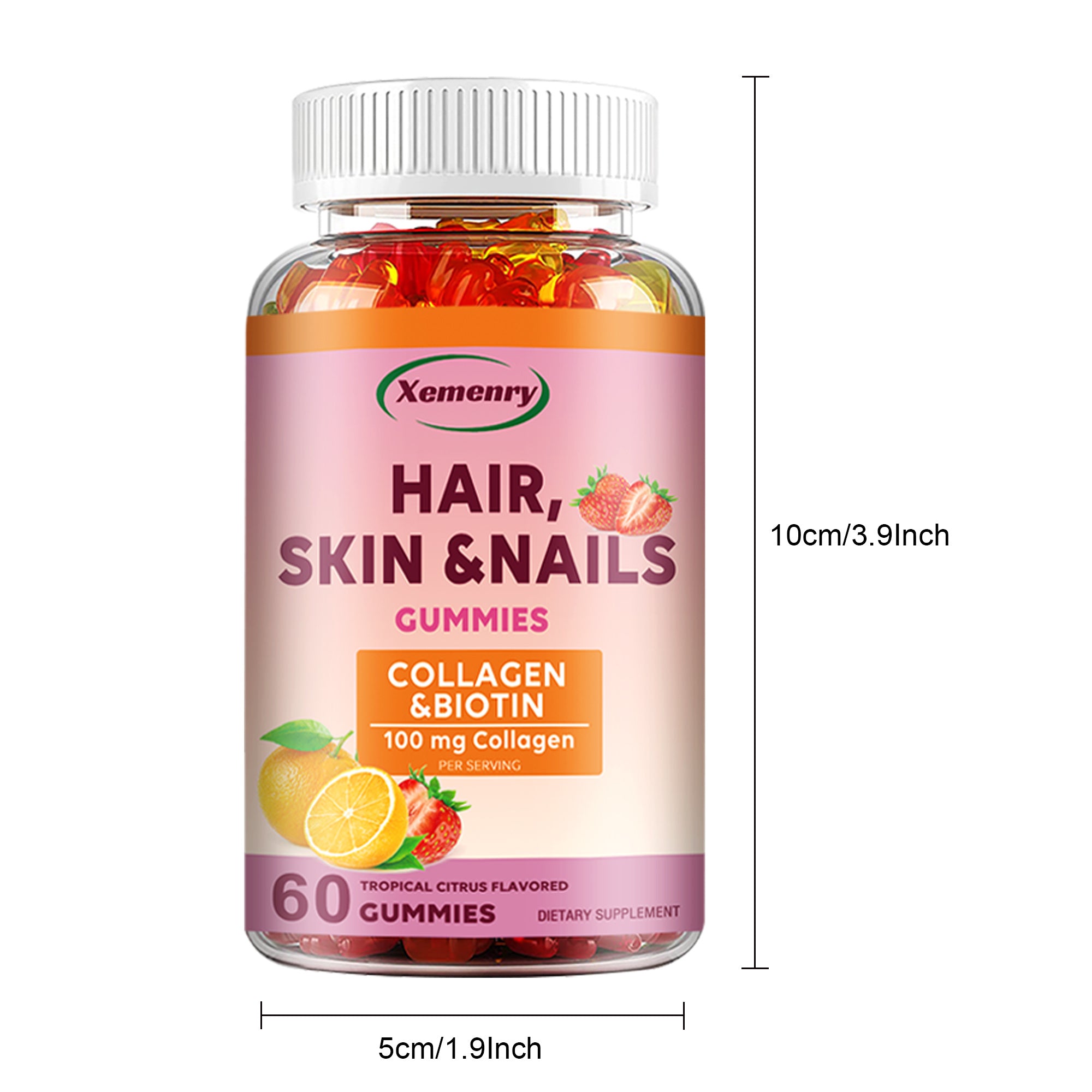 Hair Skin & Nails - with Collagen, Biontin, Vitamin C and E, for Men and Women - 60 Gummies