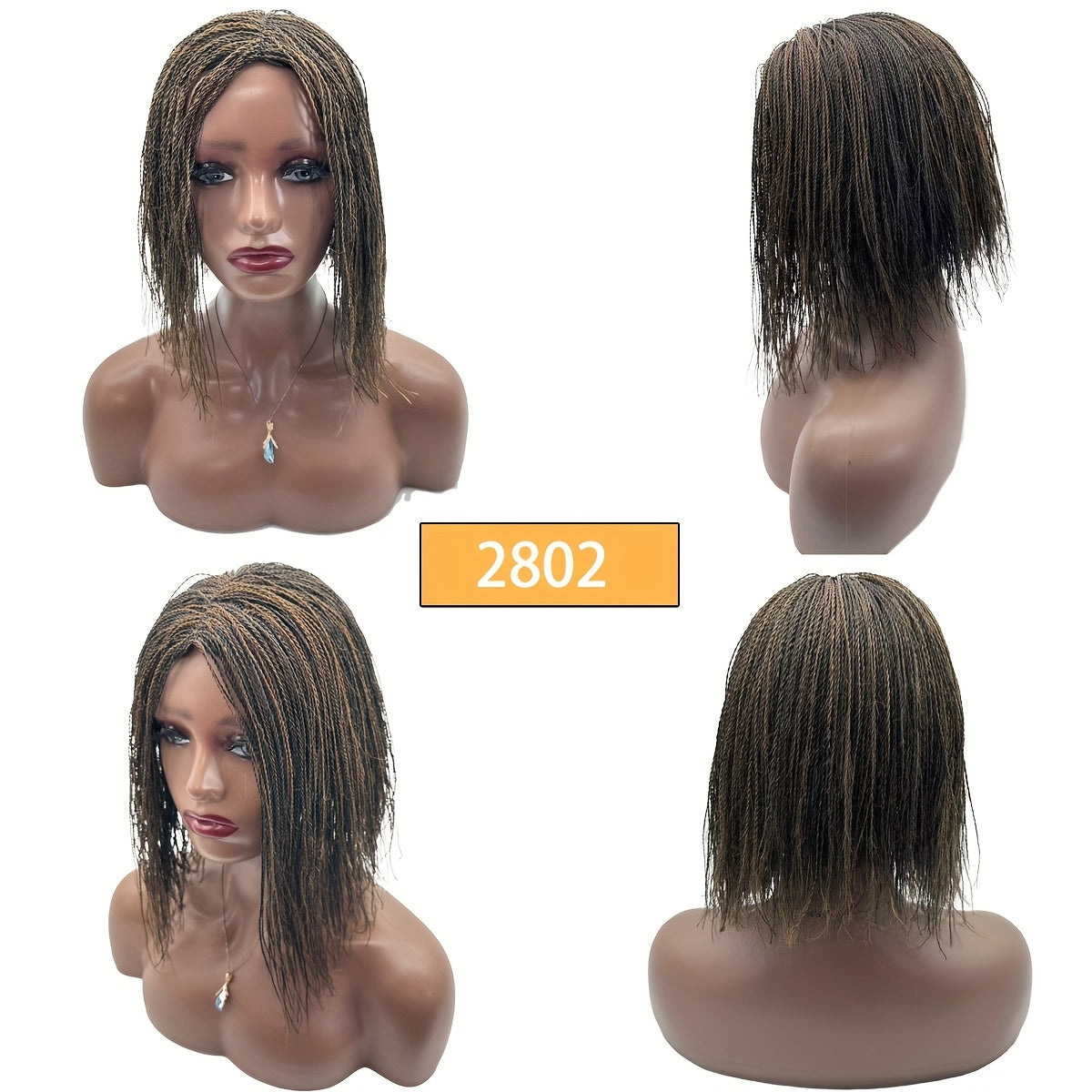 Box Bob Braided Wig for Women Heat Resistant Kinky Twist Crochet Braids Full Handmade Braid Wig Straight Hair Hand-Tied 10 Inches