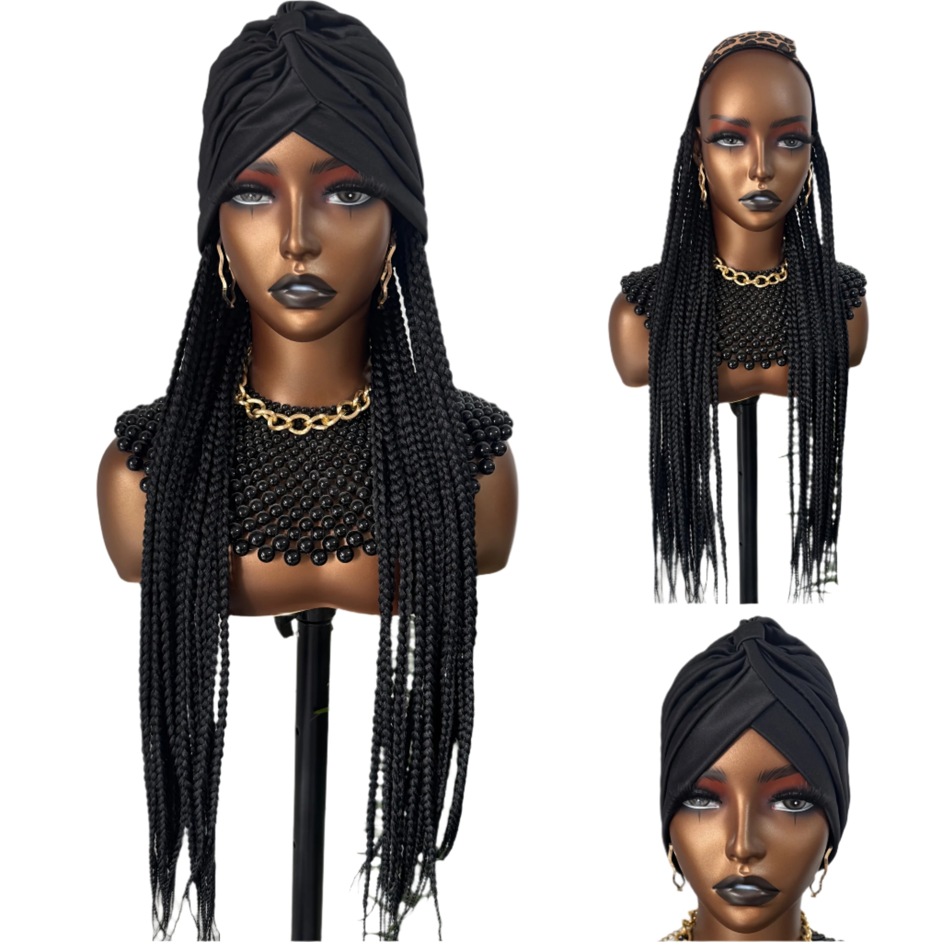 24-Inch Braided Headband Turban Hat Featuring a Leopard Print