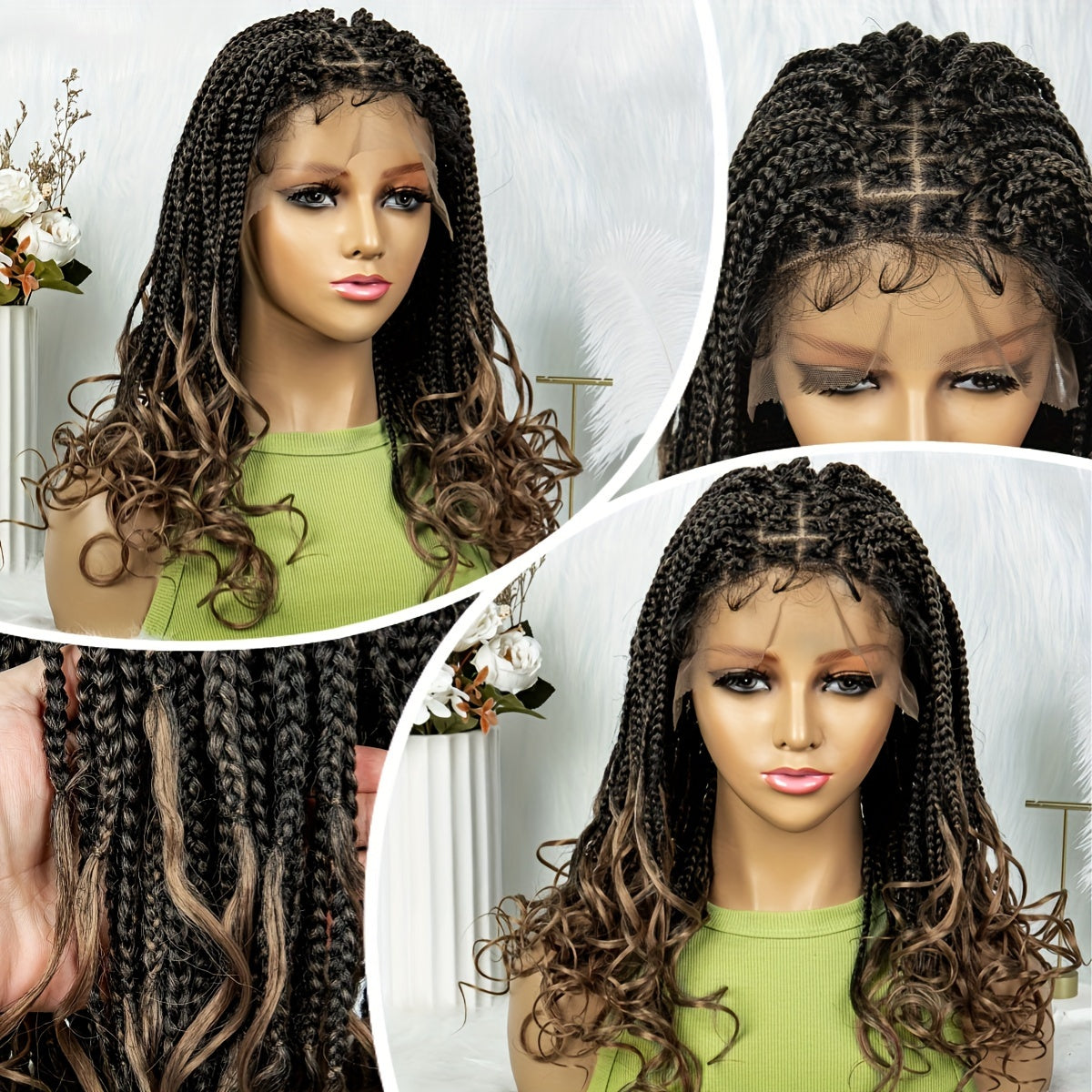 Elegant 9x6 Lace Front Braided Wig with Body Wave Ends, 200% Density, Breathable High-Temperature Synthetic Fiber, Handwoven Style for Casual Attire, Synthetic Lace Front Wig