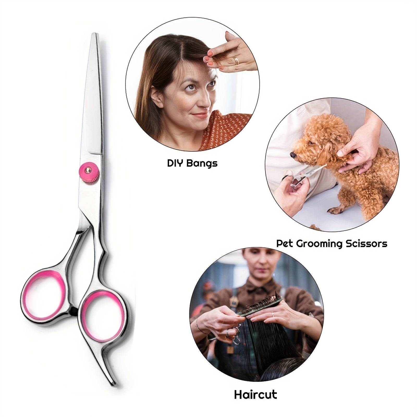 8-Piece Hair Cutting Scissors Kit - Professional, High-Quality Barber Shears Set for Men, Women, Pet, Pink