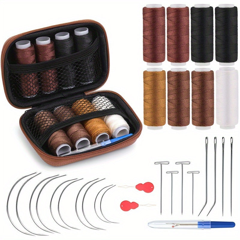 1 Set Hair Extension Sewing Kit, 8 Rolls Durable Thread, 18 T/C/J/I Needles