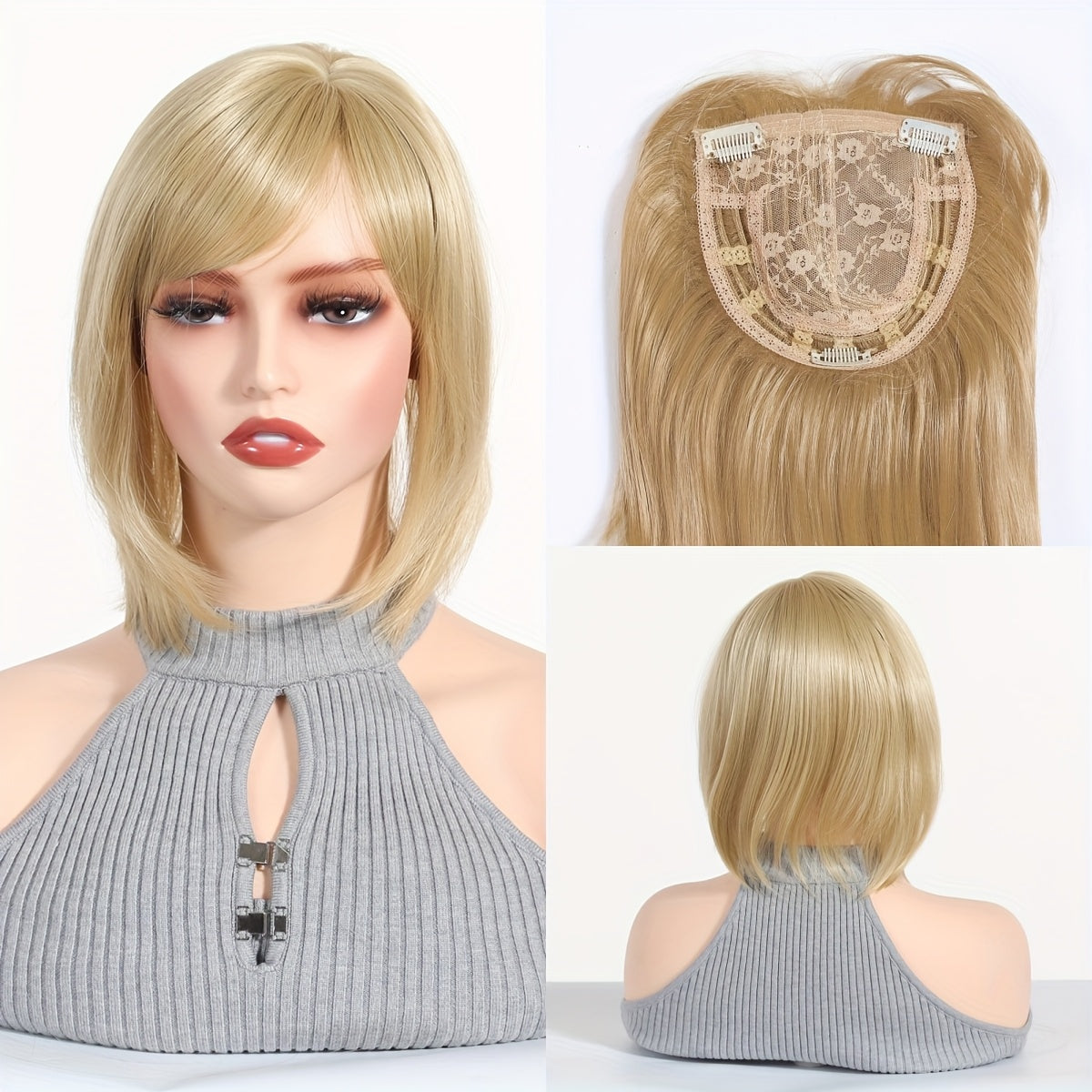 Elegant Women's Short Straight Hair Topper - Natural Look, Breathable Net Cap