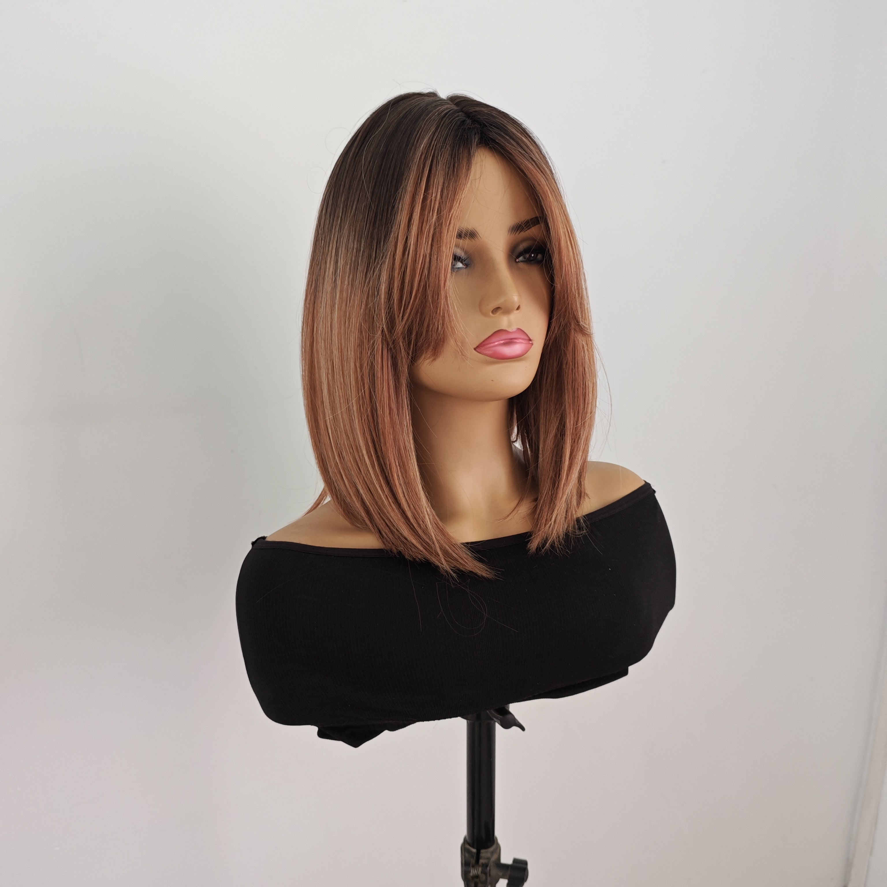 High Temperature Fiber Wig for Women - Basic Straight Hair Bob with Bangs, Rose Net Cap, Natural Looking Synthetic Wig for Daily Wear, Suitable for All