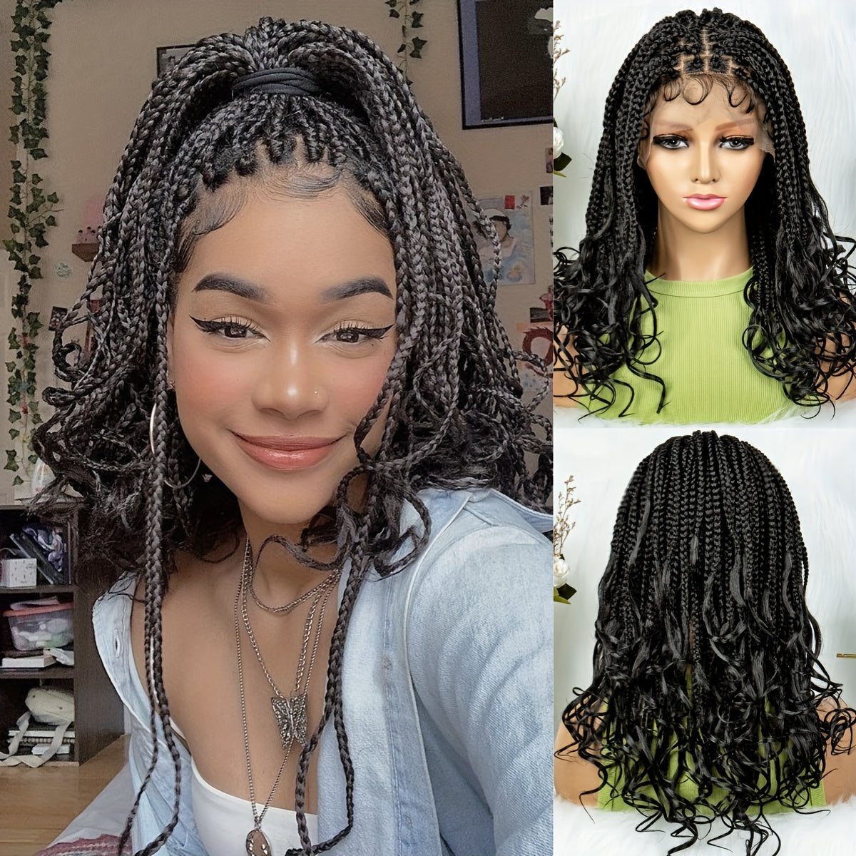 Elegant 9x6 Lace Front Braided Wig with Body Wave Ends, 200% Density, Breathable High-Temperature Synthetic Fiber, Handwoven Style for Casual Attire, Synthetic Lace Front Wig