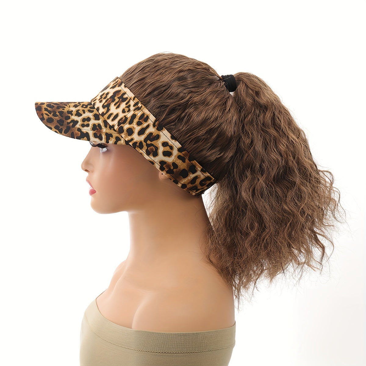 Women's Adjustable Visor Hat with 8-inch Kinky Curly Wave Ponytail - High Temperature Fiber