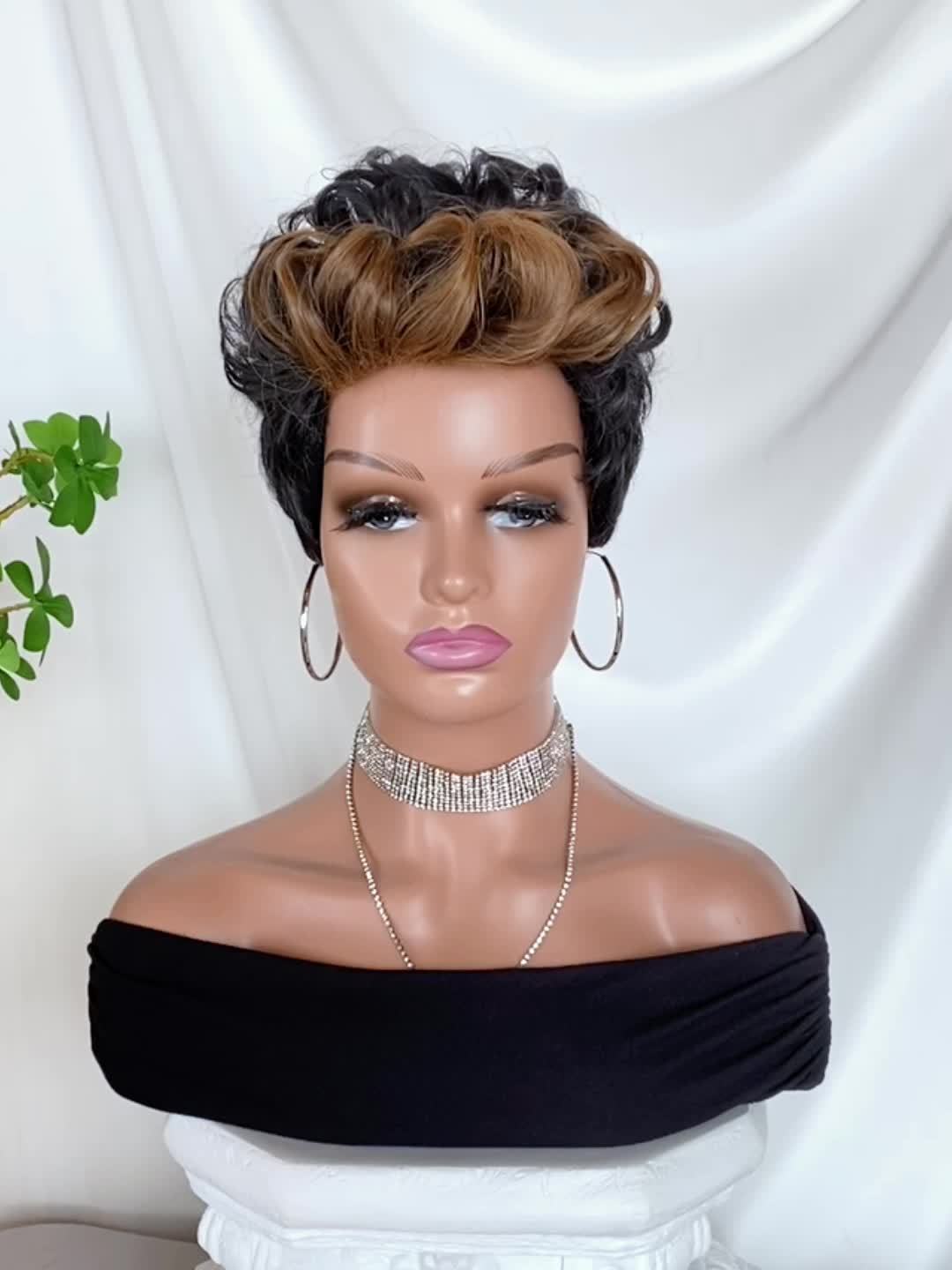 A Fashionable And Naturally Fluffy 10-Inch Black And Brown Mixed Wig for Black Women, Made of Synthetic Fibers with Curled Bangs, Suitable for Daily Wear, Role-Playing, Holiday Parties, And Halloween Costumes.