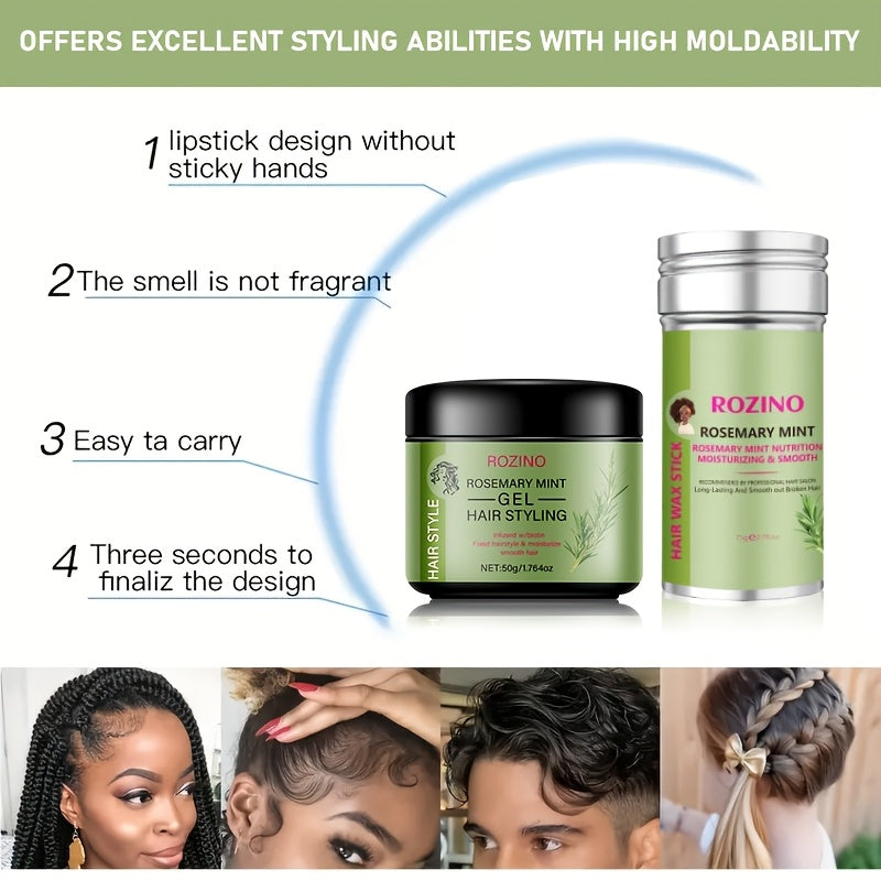 2pcs Rosemary Hair Care, Rosemary Mint Hair Styling Gel, Rosemary Hair Wax Stick, Moisturizing and Hydrating, Soft and Smooth, Hair Styling, Taming Split Ends, Suitable for All Hair Types, ROZINO