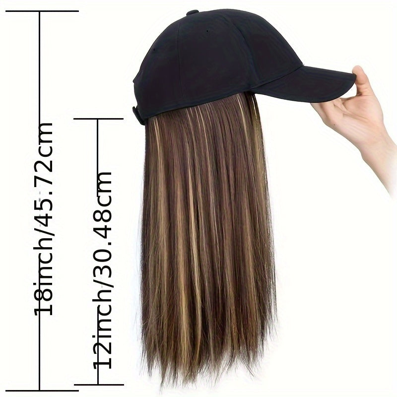 A Women'S Cross-Border Wig Baseball Cap Featuring Long Straight Hair Made of High-Temperature Synthetic Fibers, Available in Multiple Colors. This Wig Is Suitable for Outdoor Activities And Everyday Wear.