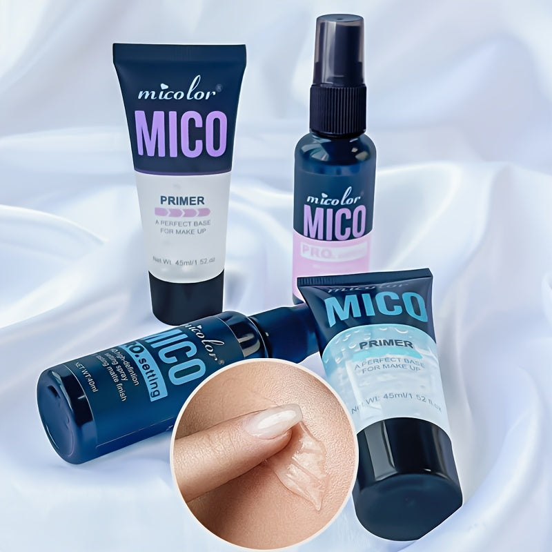 4pcs Mico Primer & Makeup Setting Spray Set - Natural Finish, Creamy Texture in White Shades - Ideal Valentine's Gift for Flawless Skin, Primer Collection|Minimalist Beauty Product|Natural Finish Spray