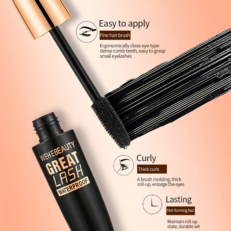 Waterproof 8D Silk Fiber Mascara - Long-Lasting, Dramatic Volume & Curling, Natural Look, Black for All Skin Types, Curl Eyelash Treatment|Precision Applicator|Long-Lasting Mascara