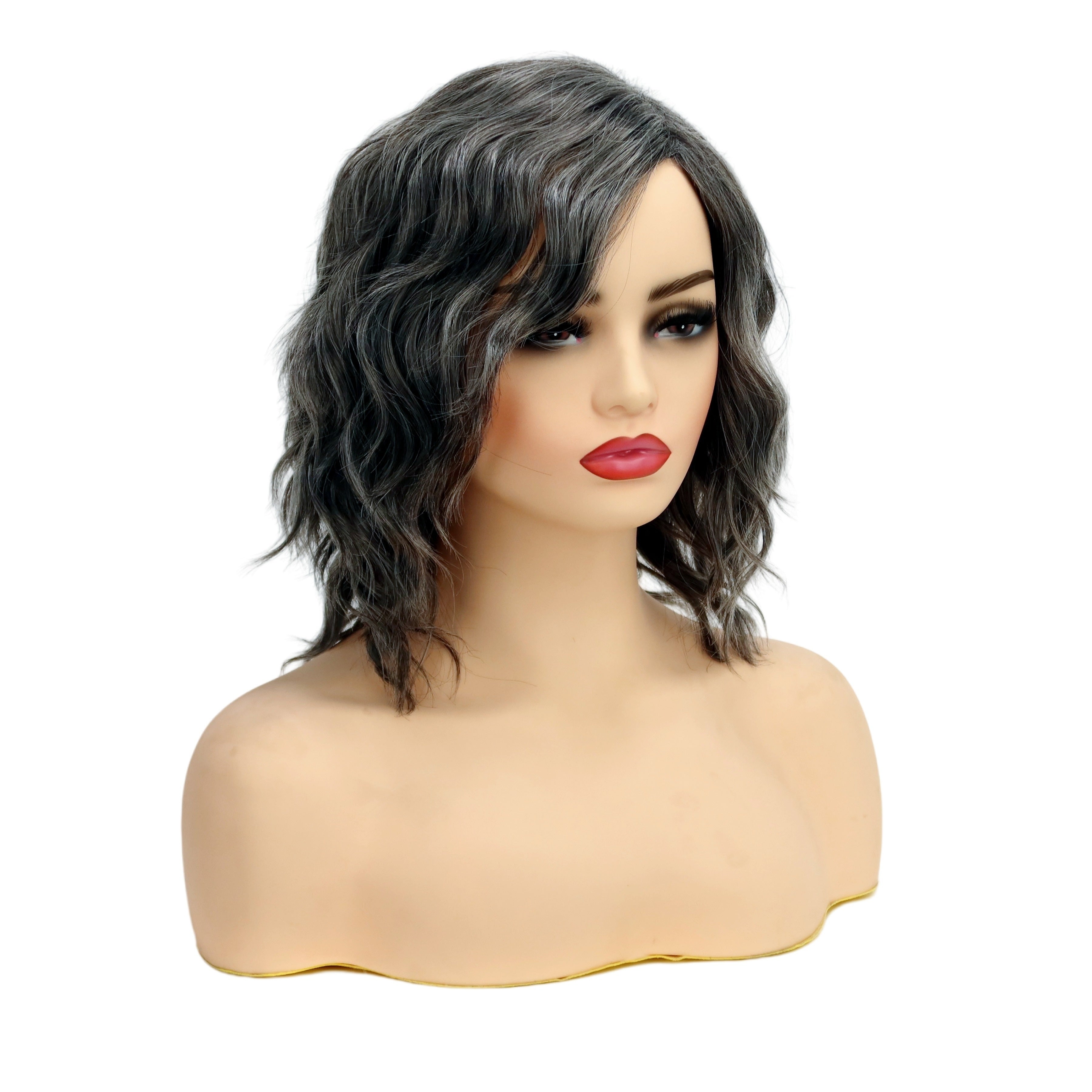 [Gray Wavy Ladies' Wig] Elegant Ladies' Gray Wavy Wig, Fashionable Layered Fluffy Wig, Suitable For Halloween Parties, Daily Dressing For Women