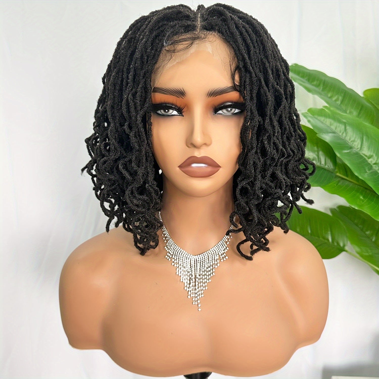 Elegant 18-Inch Natural Black Faux Locs Wig - Full Lace, Curly Braided Synthetic Hair for Women, Heat Resistant