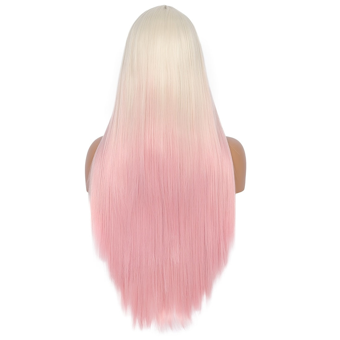 Elegant 28" Long Straight Synthetic Wig for Women - White to Pink Ombre, Middle Part, High-Density 150% with Rose Net Cap, Versatile Styling Options, Ideal for Christmas and Everyday Elegance, Wig Accessories