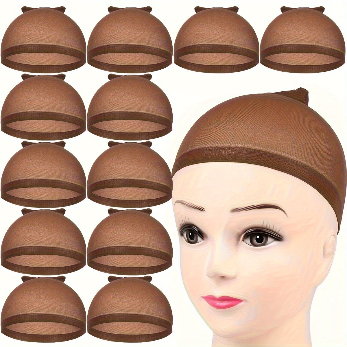 12pcs Stretchy Nylon Wig Caps for Women - Elastic, Comfortable Fit in Dark Brown/Black/Light Brown