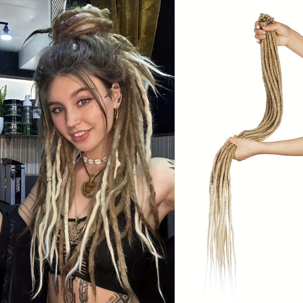 Crochet Dreadlocks Extension 36 Inch Synthetic Synthetic Hippie Single Ended Dreads Locs Hair 10 Strands/Pack Thin Soft Reggae Hair Hip-Hop Style Dread Extension Long Crochet Braiding Hair Blonde/Black Backcombed Extensions F