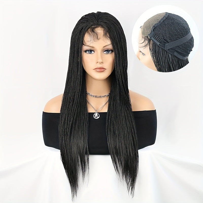 22-inch Women's 4X4 Lace Front Twist Braided Wig, Ri Fiber Synthetic Hair, Basic Style, Versatile Lace Area, All-Purpose Wig