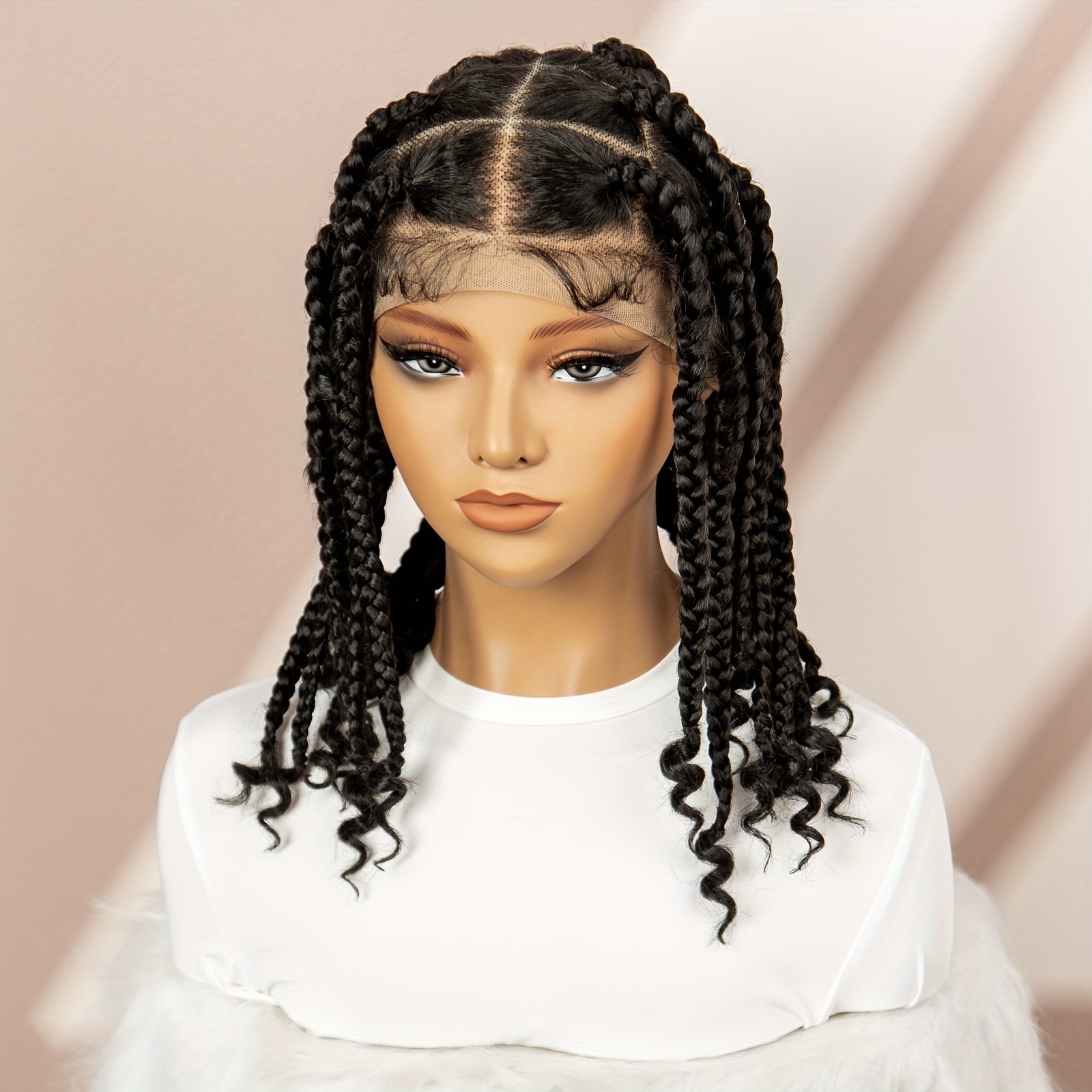 Elegant 14" Goddess Lace Frontal Braided Wig - Large Box Braids, Square Shape, Full Lace for Women - Breathable & Comfortable Synthetic Hair Replacement for Daily Wear & Cosplay