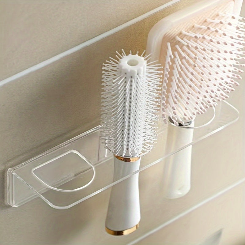 1pc Acrylic Comb Holder Wall Mount - Transparent Plastic Hair Brush Storage Organizer No-Drill - Vanity Bathroom Accessory, Holds Multiple Brushes and Combs, Electricity-Free Convenience