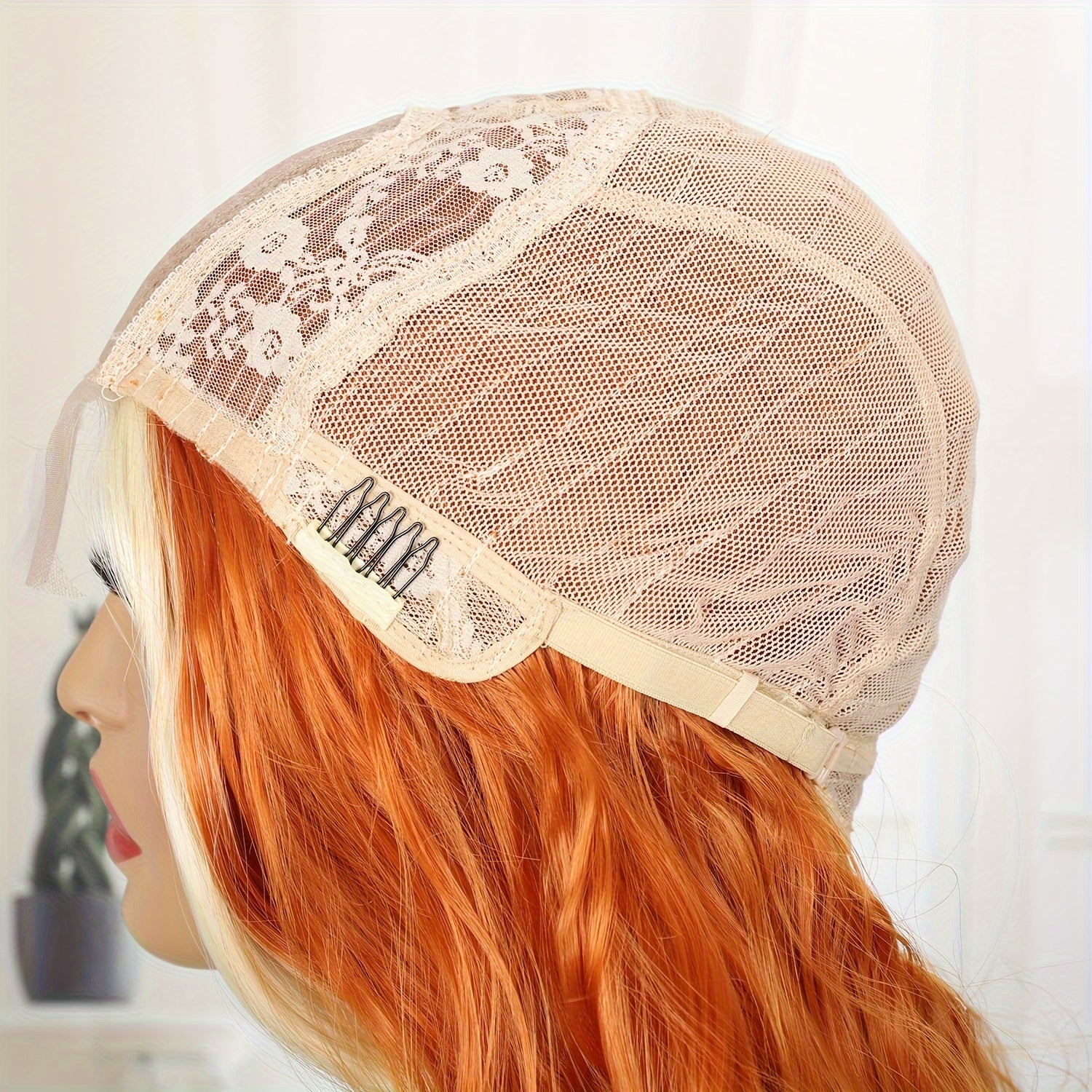 Women's Velvet Lace Front Wig, Orange & White Two-Tone Body Wave Curly Synthetic Hair with Transparent Lace Middle Part, Heat Resistant Fiber for Daily Wear, Parties, and Festivals, Synthetic Lace Front Wig