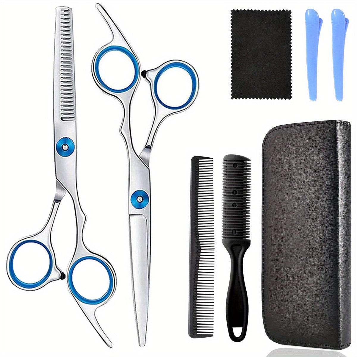 8-Piece Hair Cutting Scissors Kit - Professional, High-Quality Barber Shears Set for Men, Women, Pet, Pink