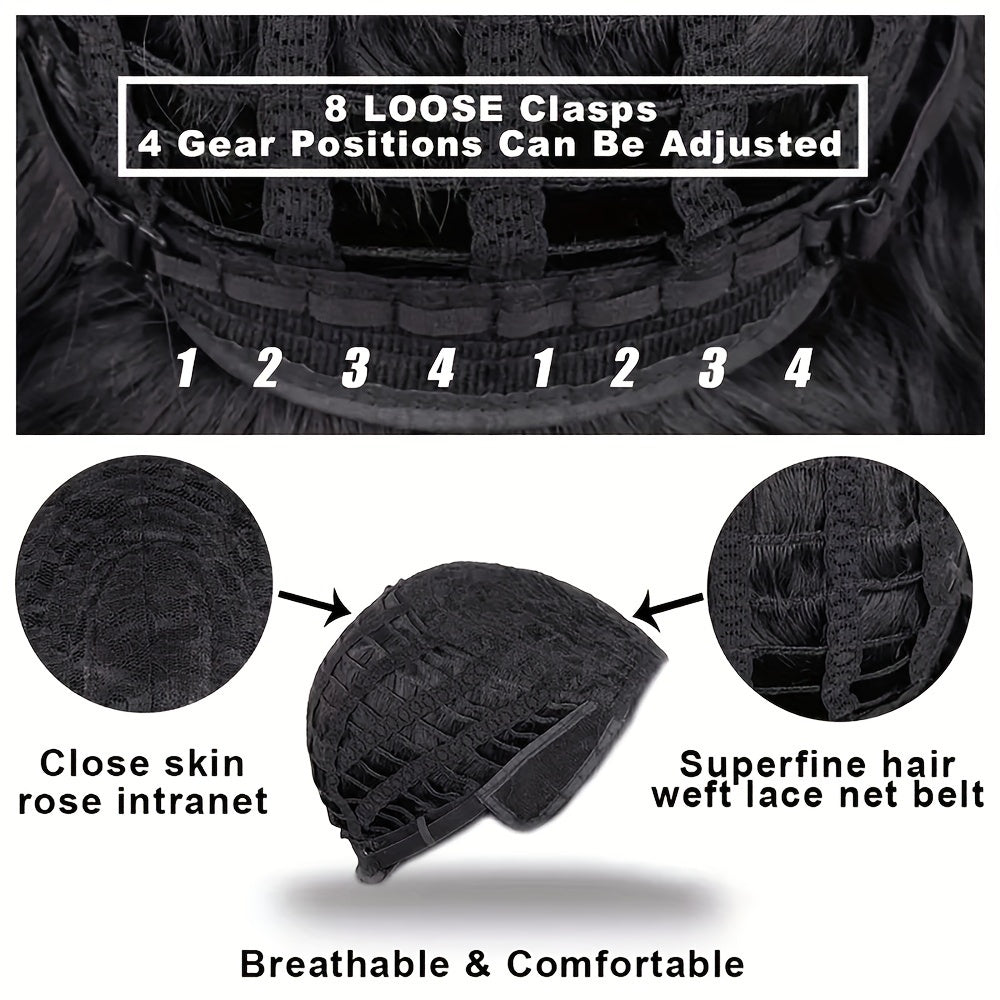 A Fashionable And Naturally Fluffy 10-Inch Black And Brown Mixed Wig for Black Women, Made of Synthetic Fibers with Curled Bangs, Suitable for Daily Wear, Role-Playing, Holiday Parties, And Halloween Costumes.