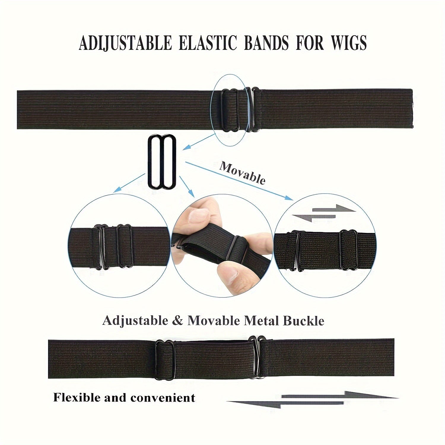 5pcs/7pcs/15pcs/20pcs/30pcs Black Adjustable Elastic Band for Wigs