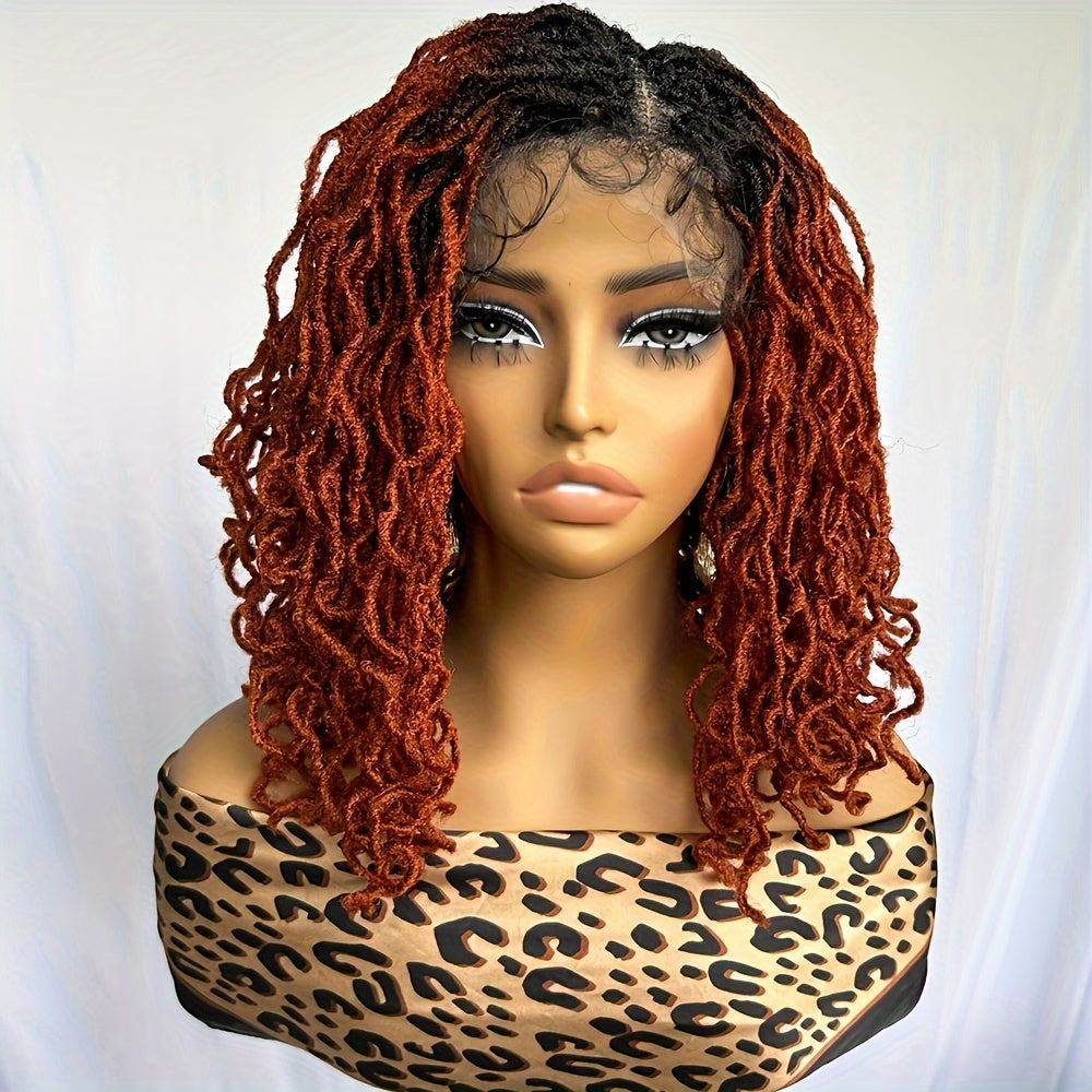 Short Curly Faux Locs Full Lace Part Afro Curly Kinky Wig Deep Brown Color