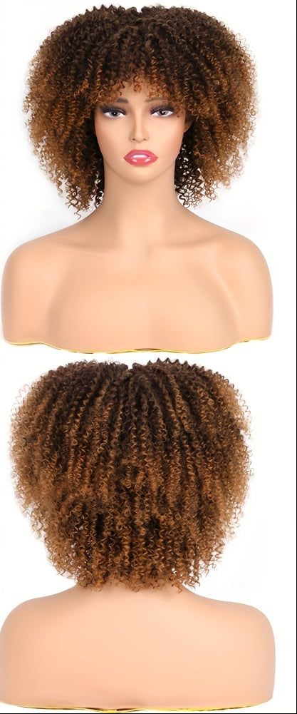 Short Curly Wig For Women 6 Inch Kinky Curly Wigs With Bangs