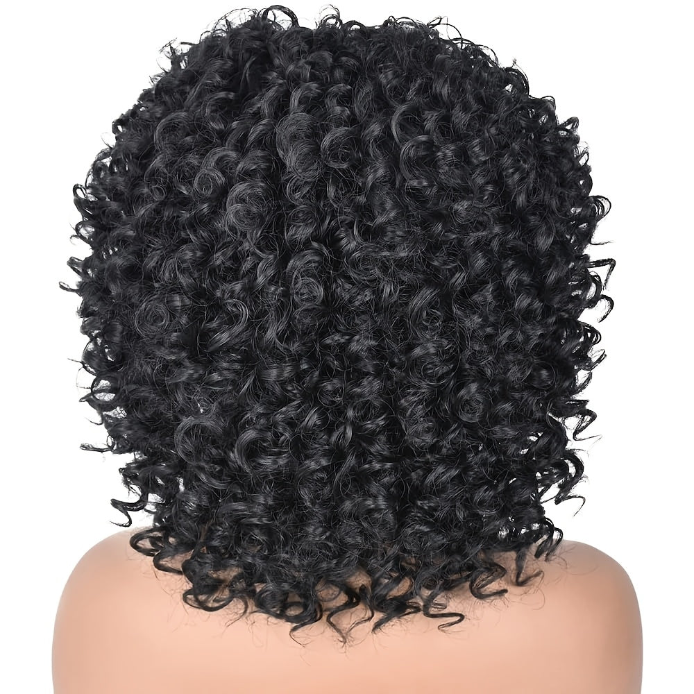 Elegant 16" Short Black Kinky Curly Afro Wig for Women - Soft, Voluminous Synthetic Hair with Natural-Looking Curls, Ideal for Daily Wear & Special Events, Daily Wear Wig|Stylish Afro Wig|Synthetic Hair Wig