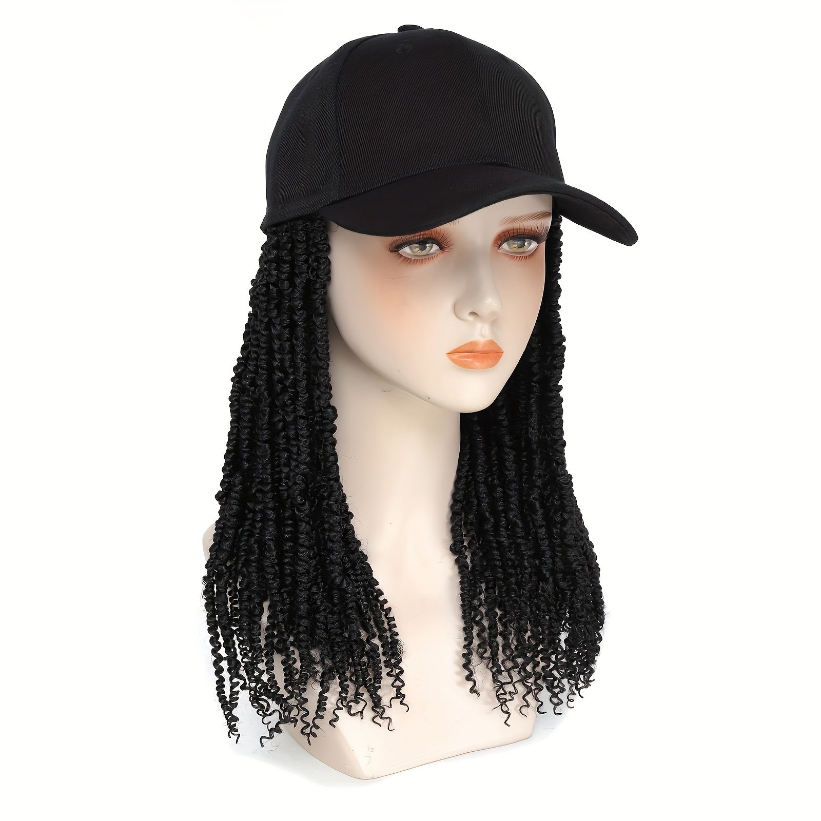 Afro Curly/Kinky Style 14" Baseball Cap Wig - Synthetic Fiber, Long Braids for Women