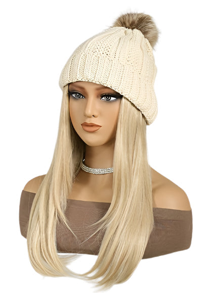 Detachable needle apricot yarn-dyed hat wig, winter thick hat 16 inches