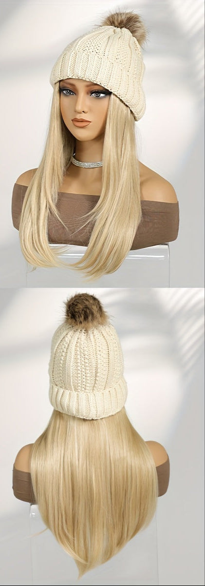 Detachable needle apricot yarn-dyed hat wig, winter thick hat 16 inches
