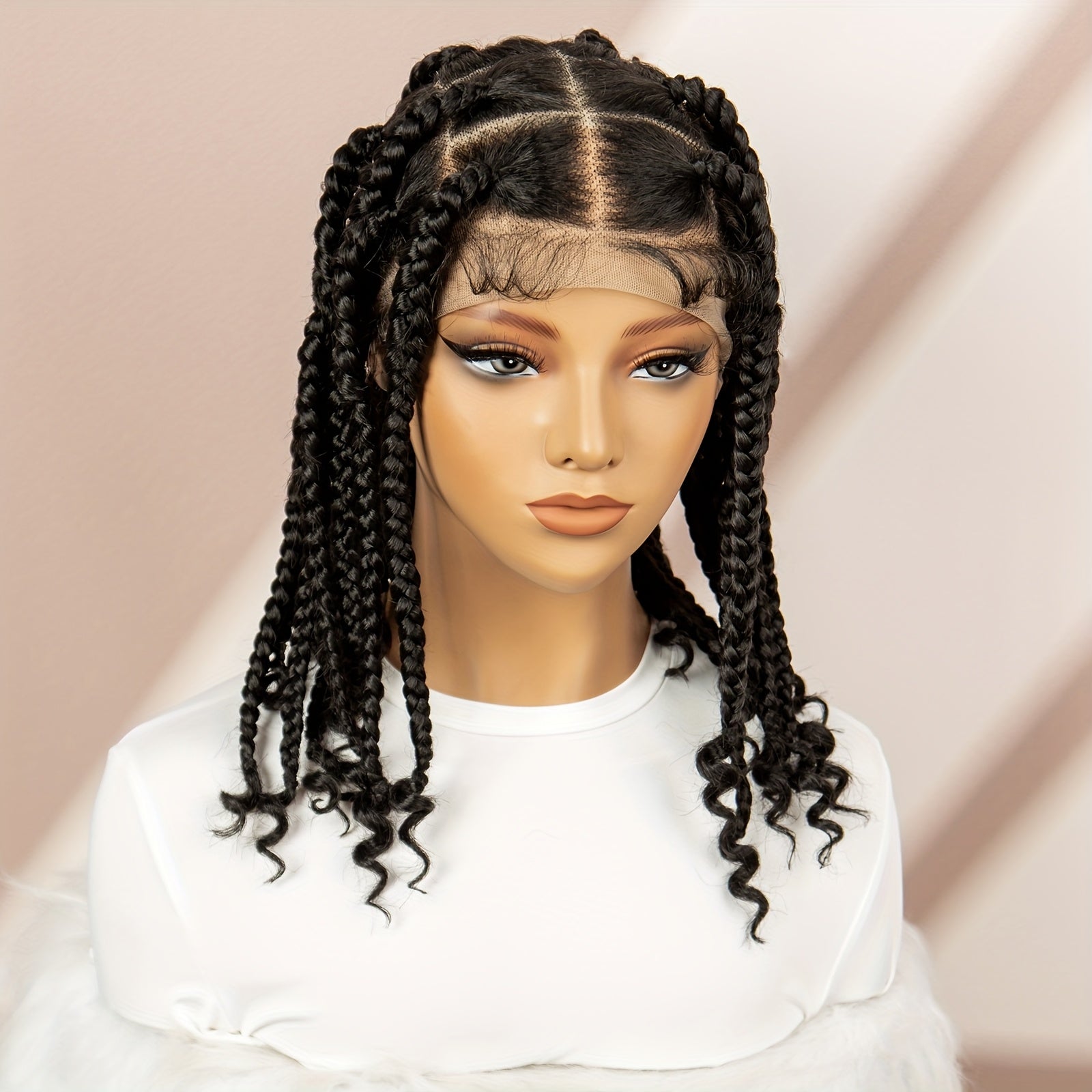 Elegant 14" Goddess Lace Frontal Braided Wig - Large Box Braids, Square Shape, Full Lace for Women - Breathable & Comfortable Synthetic Hair Replacement for Daily Wear & Cosplay