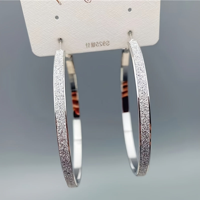 European and American Super Flash Frosted Texture Big Circle Earrings 2025 New Style Earrings with High-end Personality