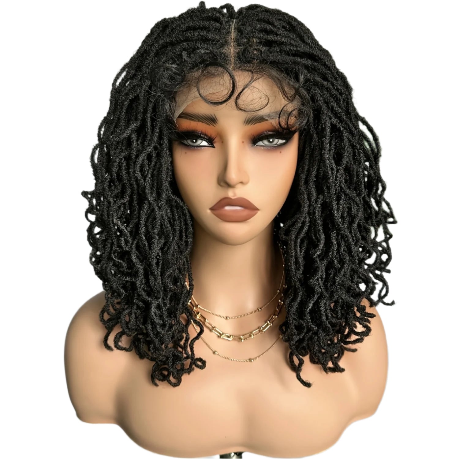 Short Curly Faux Locs Full Lace Wig 14 Inch