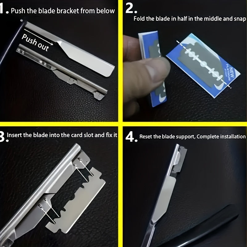 Stainless Steel Beard Grooming Kit, Beard Trimming Scissors, Shaping Razor, Comb, and Beard Blade Set