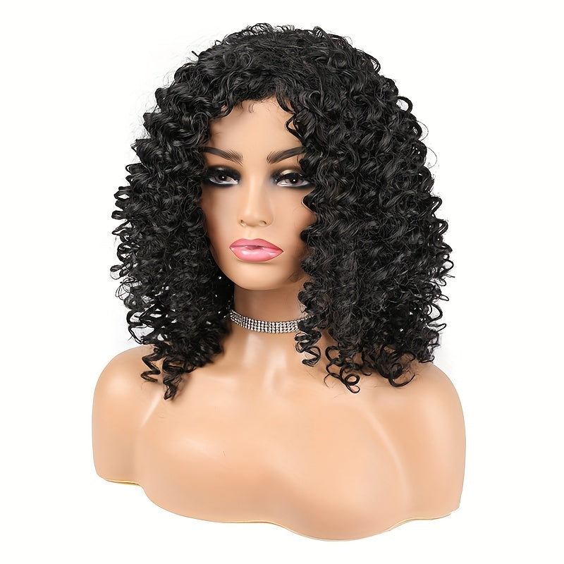 Elegant 16" Short Black Kinky Curly Afro Wig for Women - Soft, Voluminous Synthetic Hair with Natural-Looking Curls, Ideal for Daily Wear & Special Events, Daily Wear Wig|Stylish Afro Wig|Synthetic Hair Wig