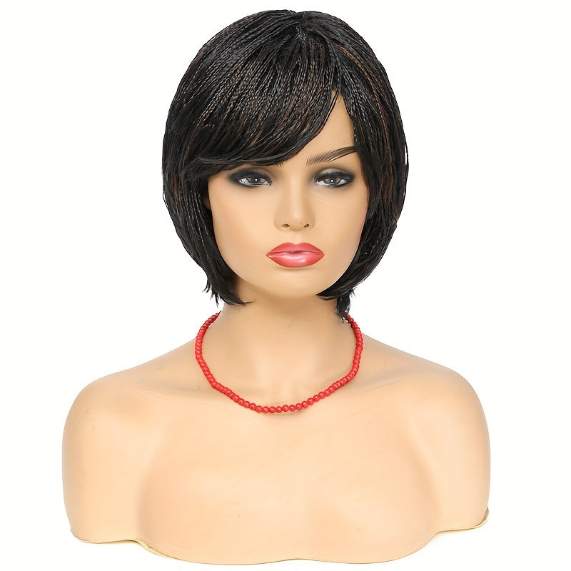 Elegant Briaded Pixie Cut Wig with Bangs - Heat Resistant