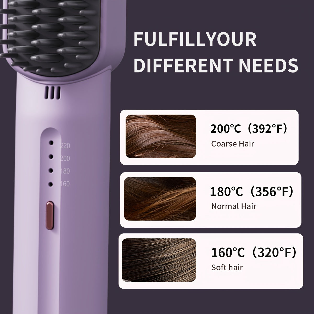 Negative Ion Hair Straightener Brush, 4-Temperature Control, Automatic Shut-Off, Fluffy Volume, Fast Heating, with 59.06-98.43inch Cord, US Plug, for Wet/Dry Hair, 110-130V Power Supply, No Battery Required