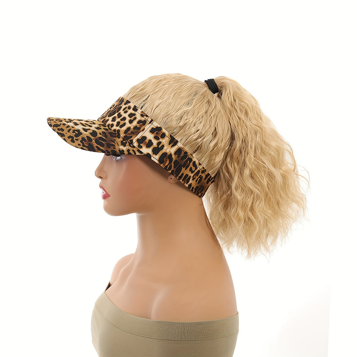 Women's Adjustable Visor Hat with 8-inch Kinky Curly Wave Ponytail - High Temperature Fiber