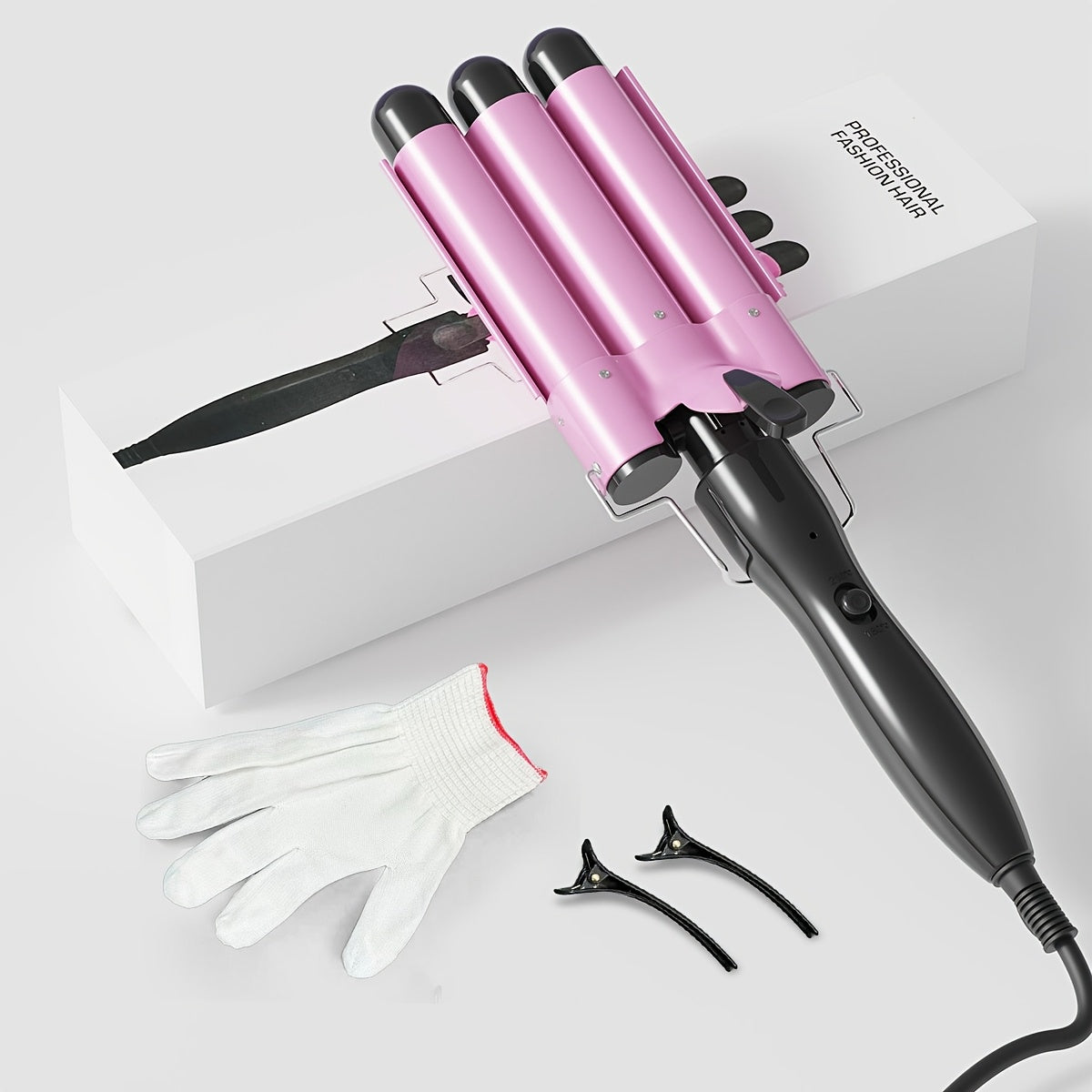 [Volumizing Curler] Sleek 3-Barrel Professional Hair Curling Iron Wand - Ergonomic Grip, Adjustable Temperature Control, Volumizing & Anti-Scald, Ideal for All Hair Types - Black & Orange, US Plug, Hair Curler