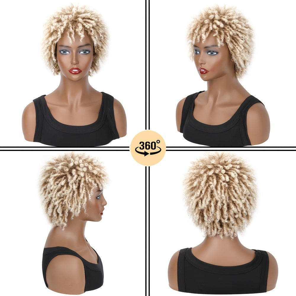 Chic Ombre Blonde Short Dreadlock Wig for Women - Afro Curly/Kinky Style, Heat-Resistant Synthetic Hair, Perfect for Daily Wear & Cosplay, Basic Style