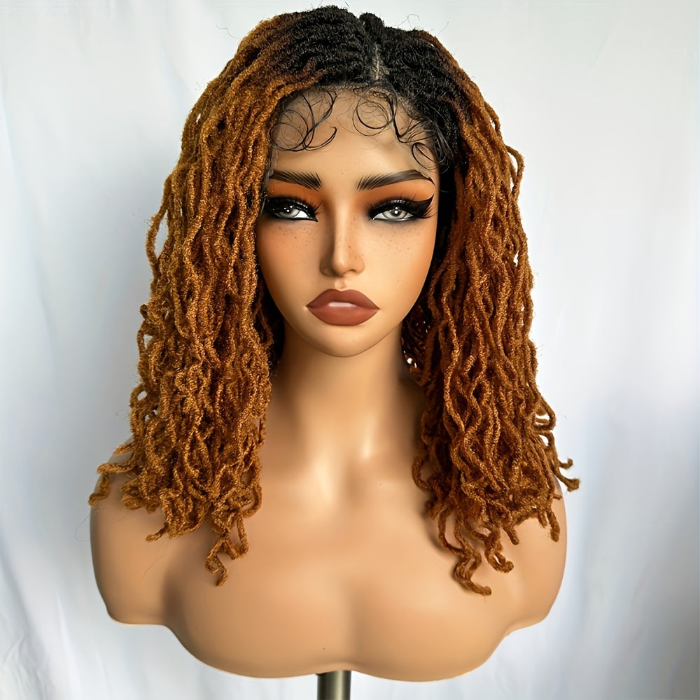 Short Curly Faux Locs Full Lace Part Afro Curly Kinky Wig Deep Brown Color