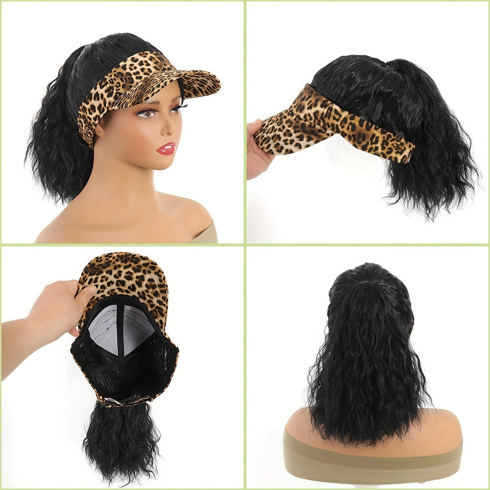 Women's Adjustable Visor Hat with 8-inch Kinky Curly Wave Ponytail - High Temperature Fiber