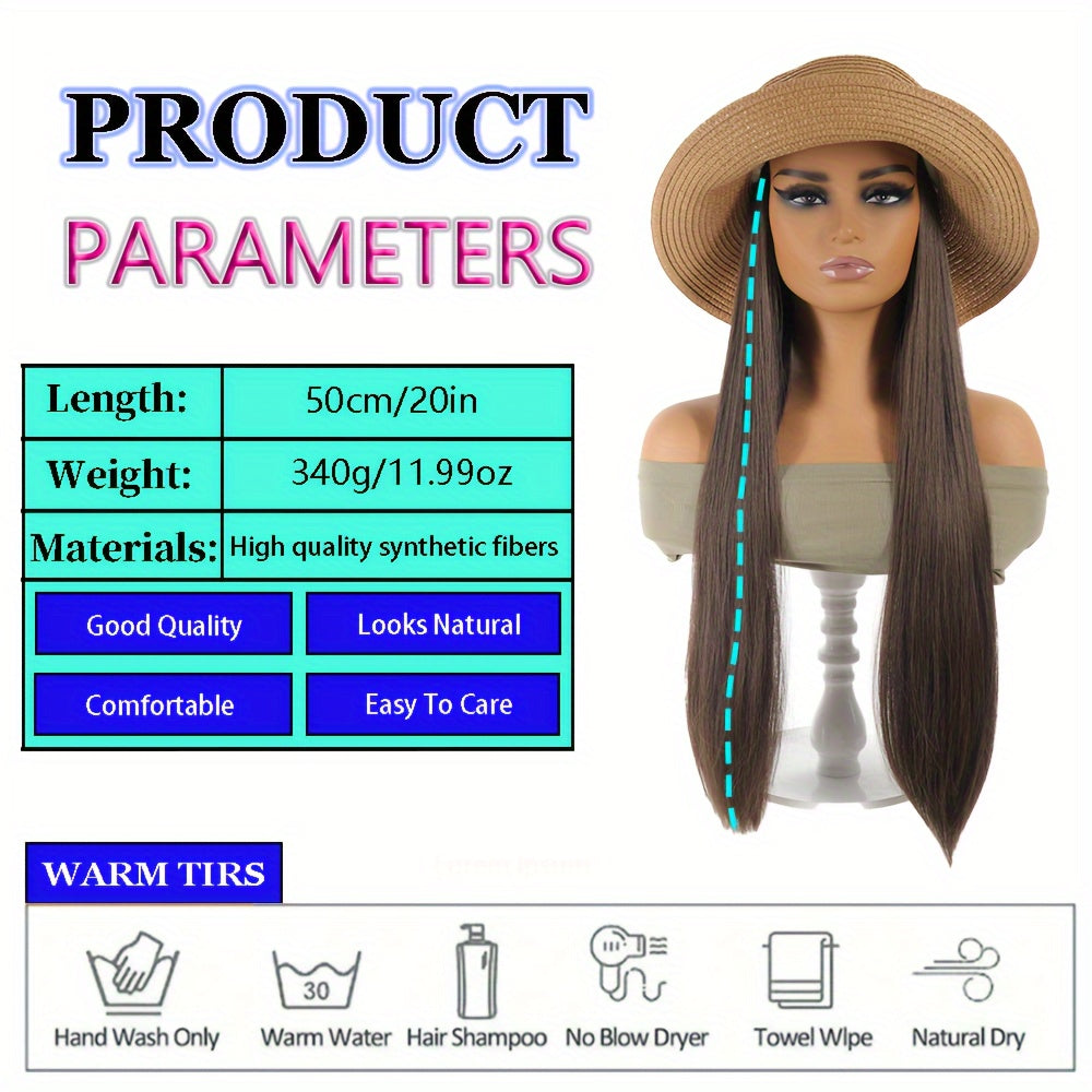 Elegant 20" Women's Long Straight Hair Wig with Fisherman Hat - Breathable, Sun-Protective & Stylish for All Occasions