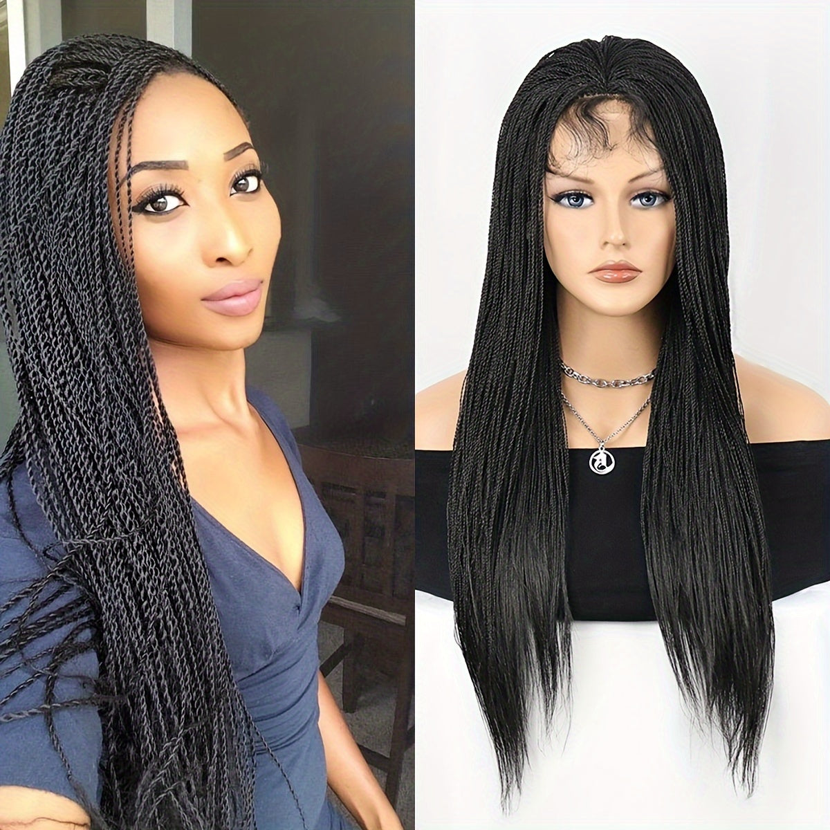 22-inch Women's 4X4 Lace Front Twist Braided Wig, Ri Fiber Synthetic Hair, Basic Style, Versatile Lace Area, All-Purpose Wig